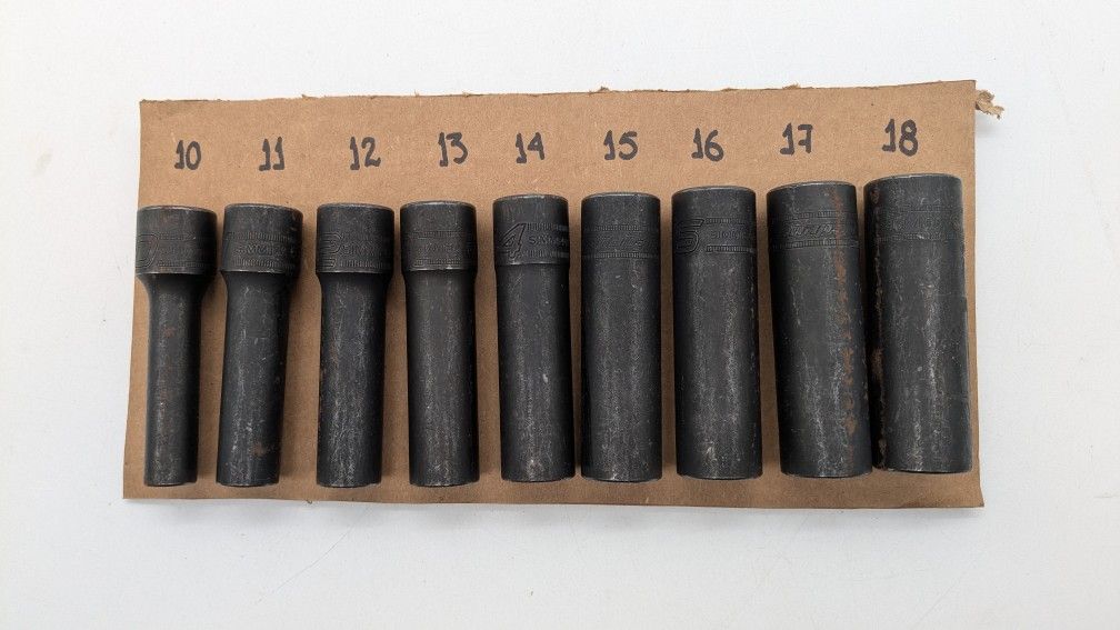 Snap-On 1/2" Drive 6-Point Metric Flank Drive Deep Impact Socket Set 9 Pc (10-18 mm)