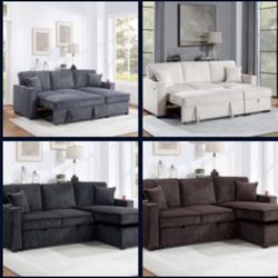 Sofa Bed - Convertible Sectional w/ Storage Chaise