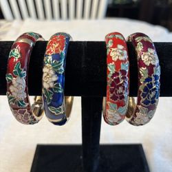 Cloisonne Spring Bangle Bracelet Enamel Floral Set Of 4