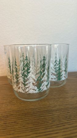 Vintage "Snowy Evergreen" old-fashioned rocks glasses. Set of 3