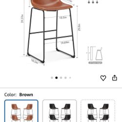 Sweetcrispy Counter Height Bar Stools Set of 2, 30 inch Height Stool Faux Leather Barstools with Back, Armless Kitchen Island Countertop Comfortable M