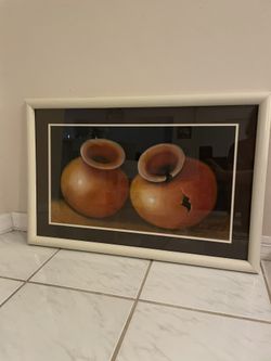 Framed picture art pastel Oil Painting Clay Pots 29 X 19 Vintage Jorge Dunn