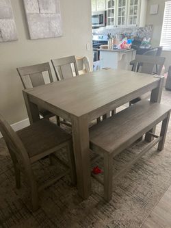 Counter Height Dining Set with Leaf + Storage Bench – Seats 6