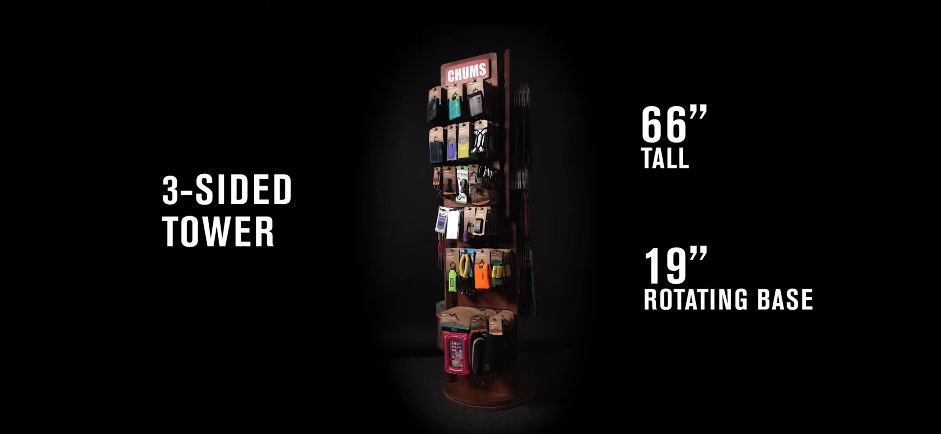CHUMS Rotating Floor Merchandiser – Retail Slatwall Display Fixture