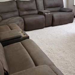 Dark Brown Brower 7pc Power Recliner Sectional Sofa (Seats 10)
