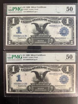 Consecutive Black Eagle $1 silver Certificates PMG 50