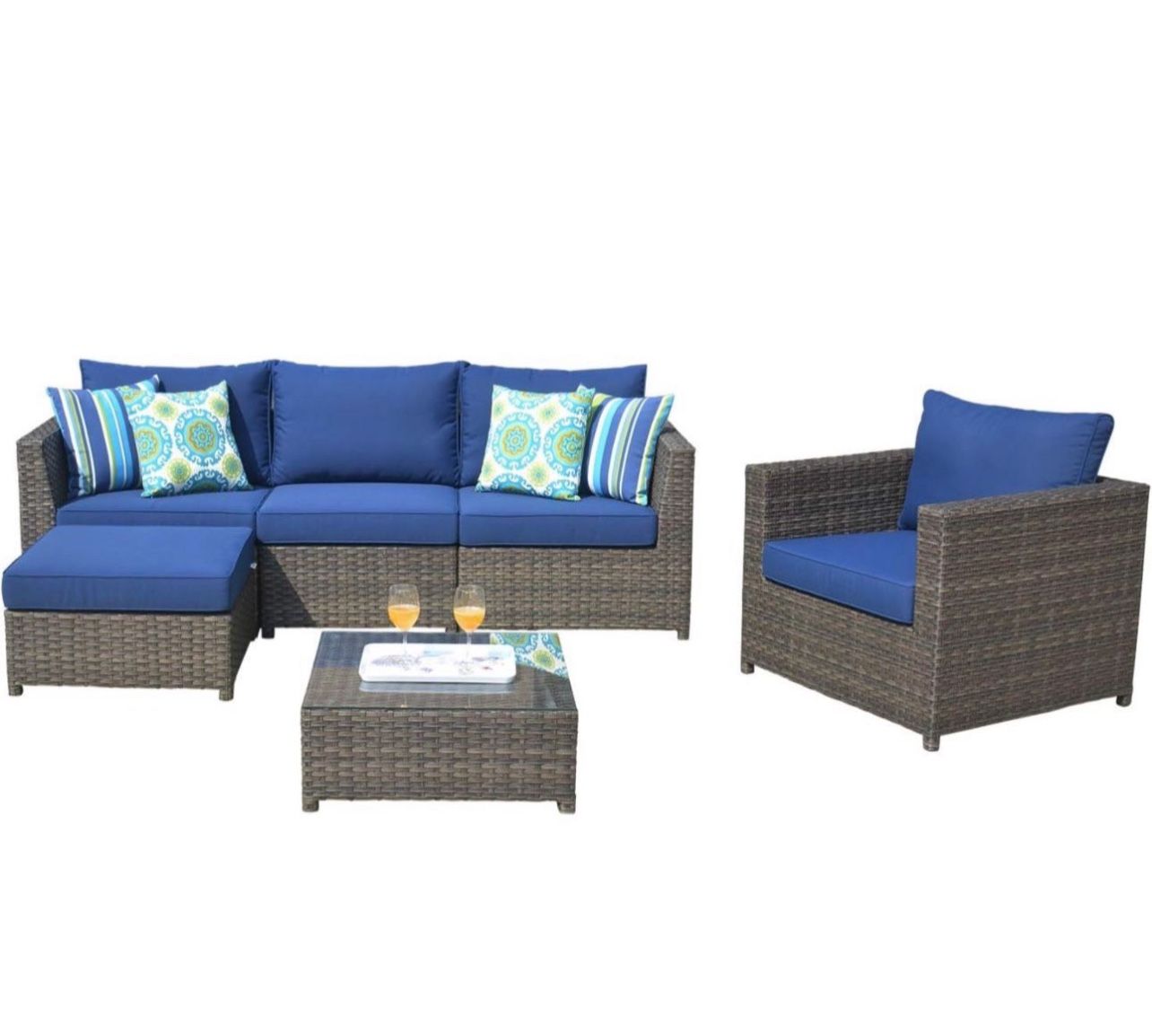 Patio Furniture Sets Outdoor Sectional Sofa 6 Pieces No Assembly Required Big Size All Weather Wicker Aluminum Conversation Set with 2 Pillows and Fur