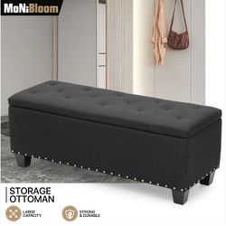 42" Black Storage Bench Tufted Poufs Ottoman Upholstered Footrest Lift Top Stool