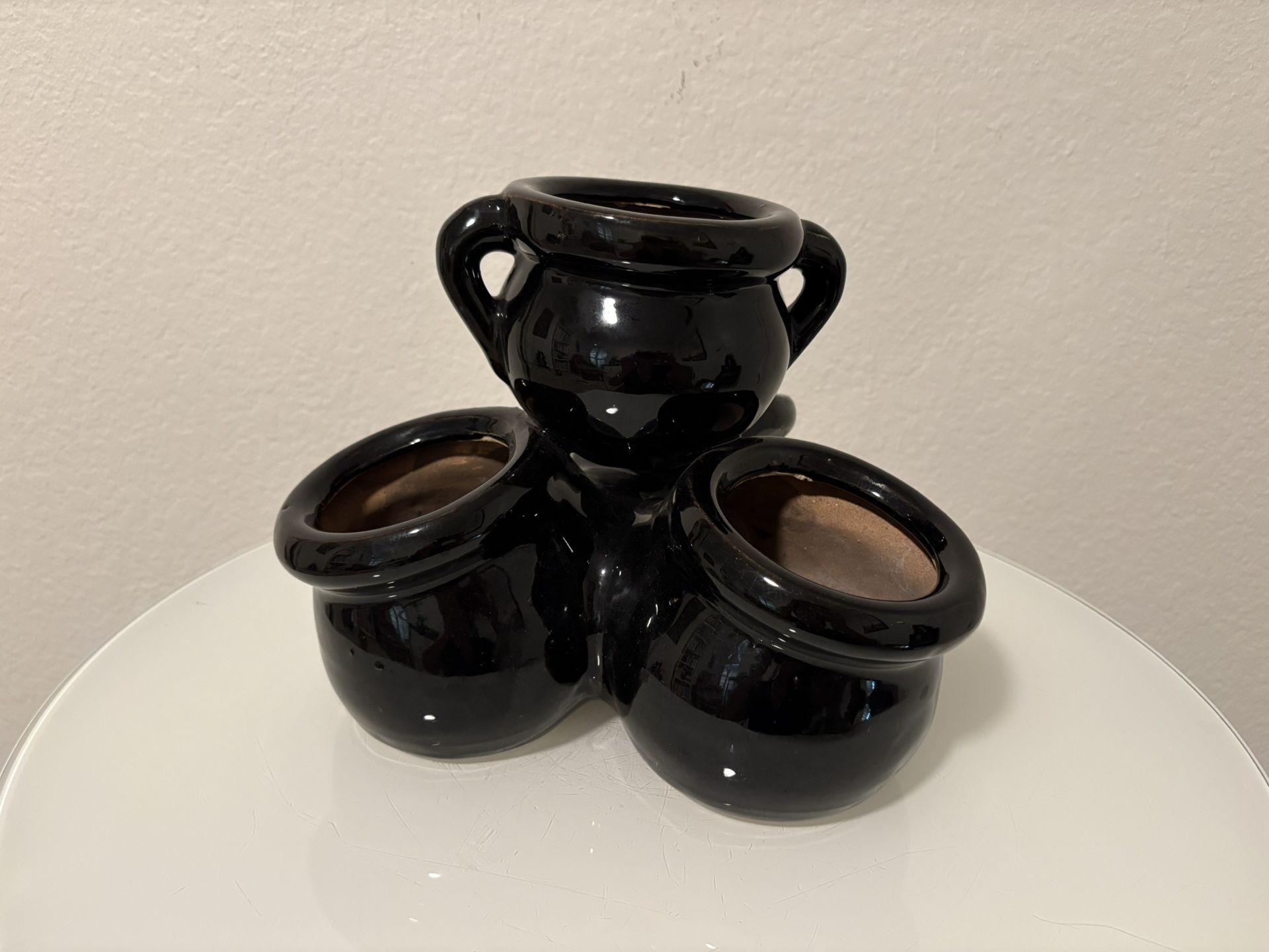 Glossy Black Ceramic Planter Pot - 4 Connected Pots