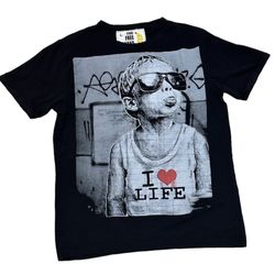 The Free Banana Men’s I Love Life Black Graphic Tee Short Sleeve T-Shirt Size L