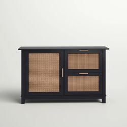 Black Bamboo Accent Storage Cabinet Sideboard