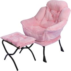 Glam Pink Velvet Accent Chair & Ottoman Set           
