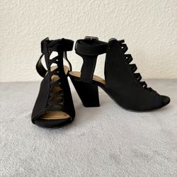 City Classified Black Open Toe Heel Booties Women Size 5.5