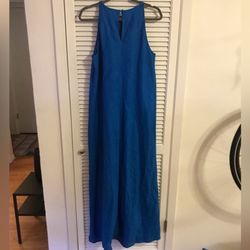 Royal Blue 100% Linen Sleeveless Maxi Dress, Size 10