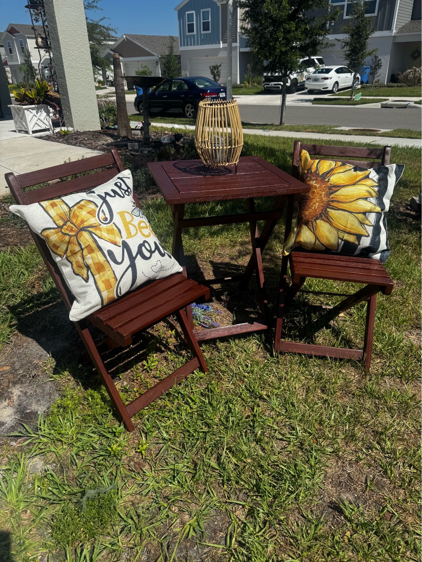 3 pc Solid Wood Bistro Set H27x20x20