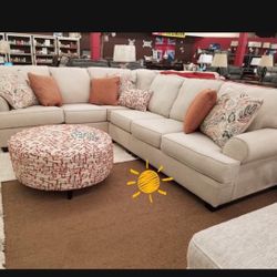 Amici Linen 3pc Sectional And Ottoman By Ashley Signature ☄️ Brand New✅