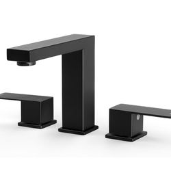 KES All Metal Black Bathroom Faucets 8 Inch, Widespread Bathroom Sink Faucet, 3 Hole Vanity Faucet with Supply Hoses, SUS 304 Stainless Steel Matte Bl