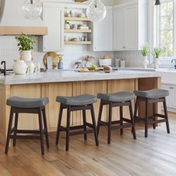 4X Dark Gray 24” Faux Leather Barstools 