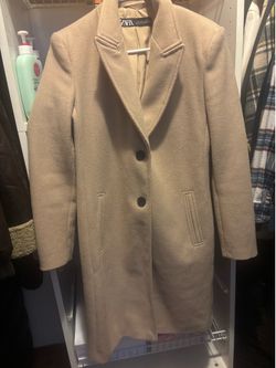 Zara Beige Tailored Overcoat Size S