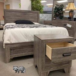 Brown 5 Pcs Bedroom Set Queen or King Bed Dresser Nightstand Mirror Chest Millie