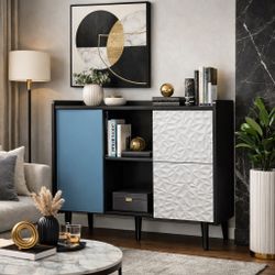 Sideboard Buffet Cabinet 35.4 INCH with 2 Drawers & 2 Doors, Stylish Dining Room Storage Console, Modern Accent Cabinet for Kitchen & Living Room (Bl