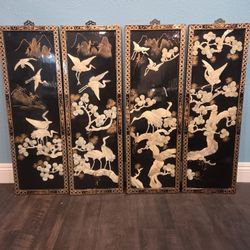 Vintage Japanese Lacquer Shell Wall Art