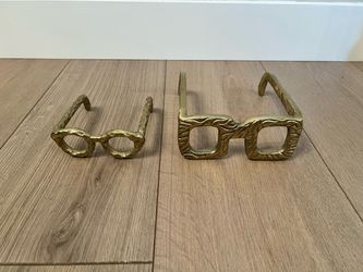 TWO- Decorative Metal Textured Gold Glasses Structure- Vintage Art Deco Home Decor