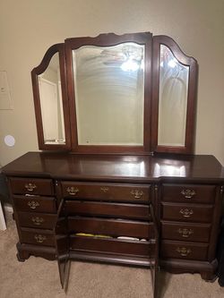 Lareg Dark Wood Dresser with  Mirrior