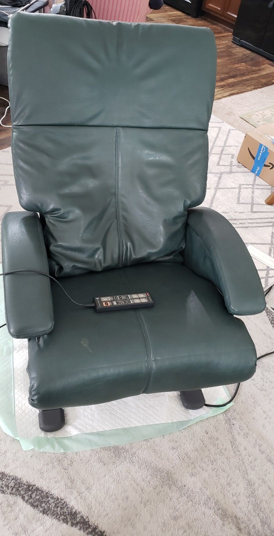 Reclining Massage Chair Hunter Green Leather And Ottoman
