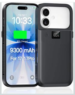 9300mAh Battery Case for iPhone 17/17 Pro Fast Charging Case Black
Portable Power Bank,USB-C Port, Fast Charging, Protective Rechargeable Charger Case
