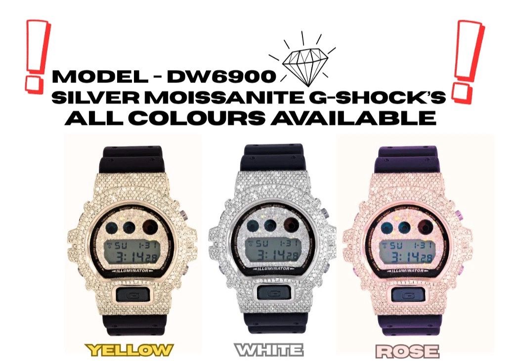 🔥 Moissanite G-Shock Watch Silver Bezel Moissanite VVS Model DW-6900