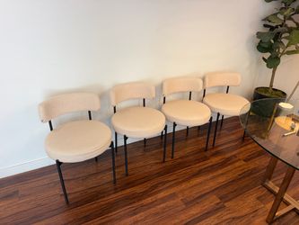 White Bouclé Dining Chairs with Black Legs – Set of 4