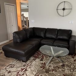 Moe's 2Pc True Leather Modular Sectional Espresso Brown