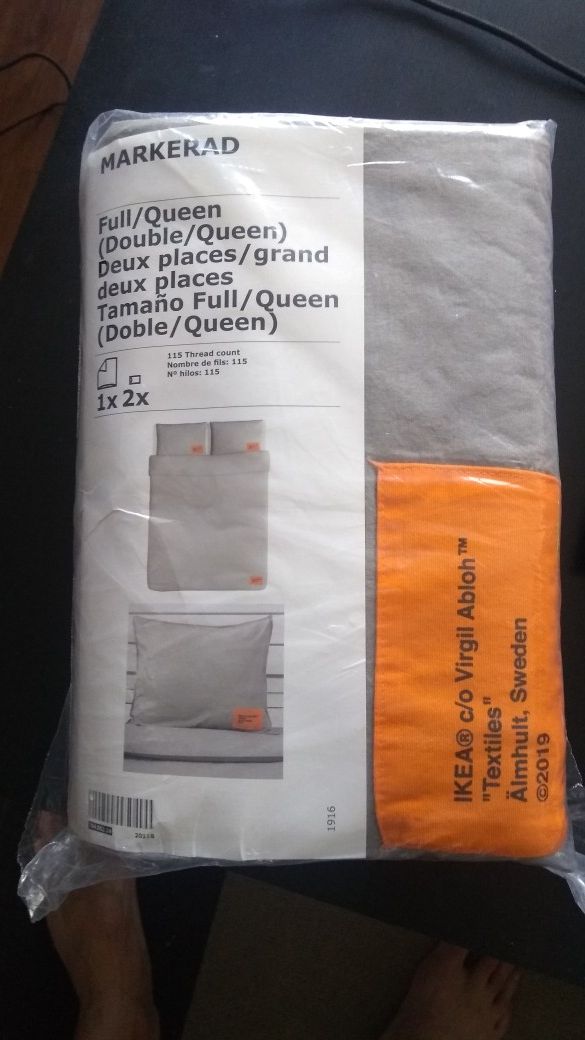 Ikea - Off White Markerad Virgil Abloh Bed Duvet Cover Pillow Case Queen size.