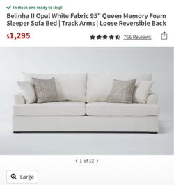 Modern Ivory White Pull Out Queen Bed Sleeper Couch