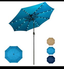 9ft Outdoor Sunshade Umbrella, Solar led lights Panel Stores And Supplies Electricity, 8 sturdy ribs tilt and crank Camping, Gardens, Decks, Pool Part