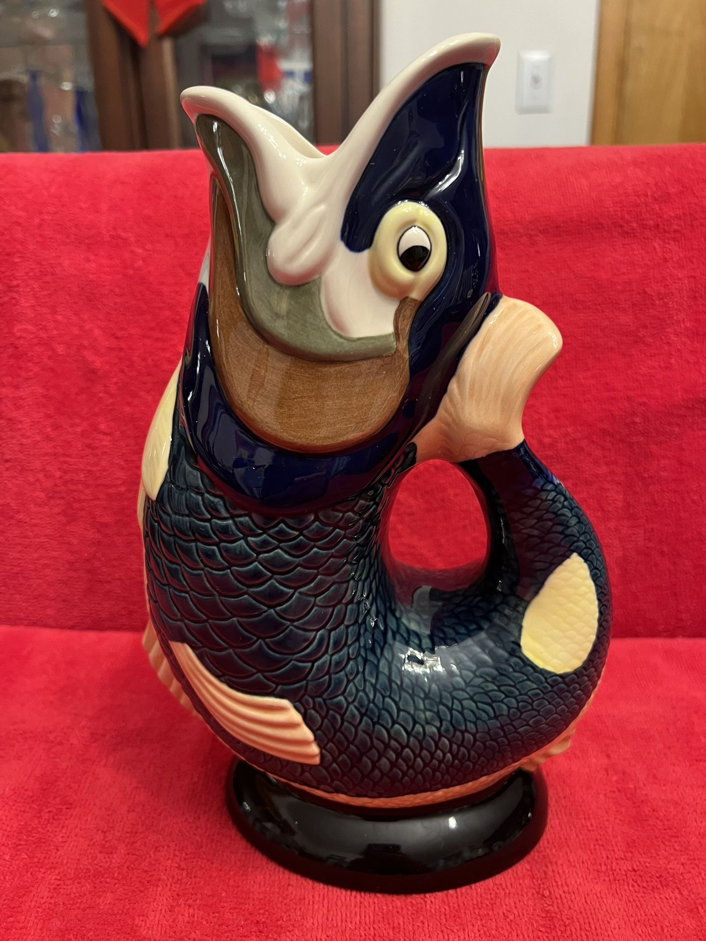 Vintage Gluggle Jug by Wade Ceramics, Colorful Fish Vase or Pitcher