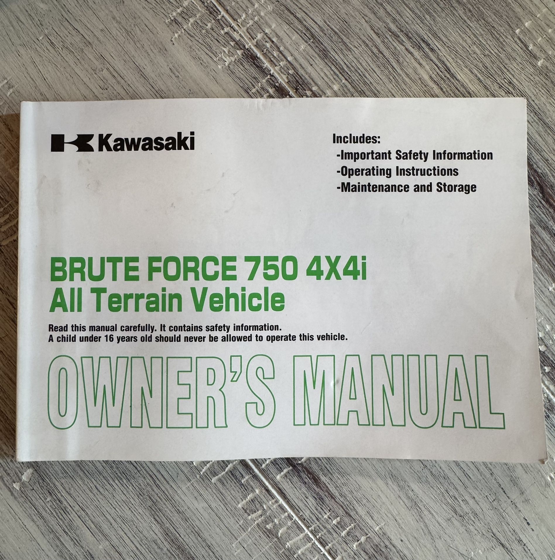 Kawasaki BRUTE FORCE 750 4x4i All Terrain Owners Manual Part No 99987-1382