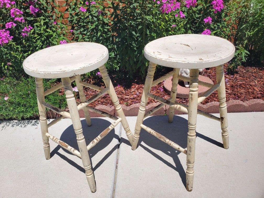 Vintage Bar Stools WOOD Shabby TWO