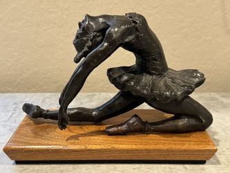 JOHN HONTOS 1983 Solid Bronze Ballerina Sculpture Back-Arched Floor Stretch