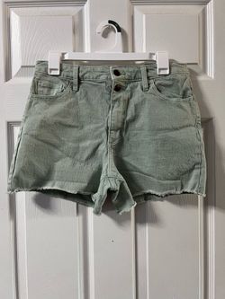 Women Sage Green Denim Cut-Off Shorts