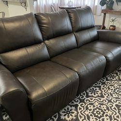 Brown/Black Sofa With Dual Electric Recliners And USB Ports