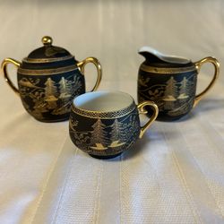 Kutani Gold Porcelain Cream, Sugar, Cup