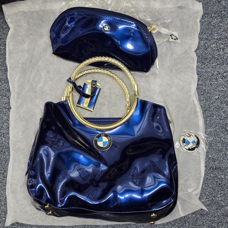BMW Blue And Gold Handbag Purse Wallet Crossbody Hand Bag With Small Wallet