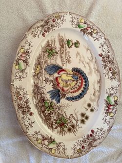 Vintage oval transferware Thanksgiving serving platter