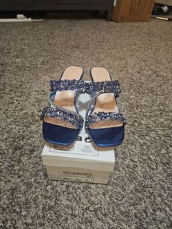 Blue Embellished Slide Sandals sz 9