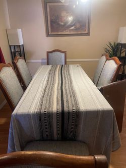 Solid Oak Large Dining Table with 6 Dining Chairs. $450.00