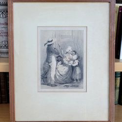 Victorian Family Scene Signed Antique Engraving 16x20