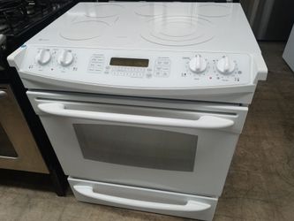 GE Profile white glasstop slide-in range - Free delivery