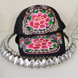 Embroidered Pink Floral Women's Cap New